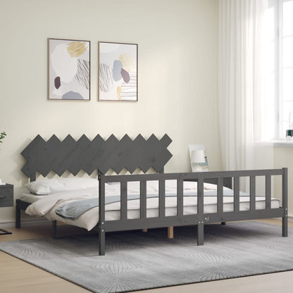 Bedframe Met Hoofdbord Massief Hout 200 x 200 cm Grijs