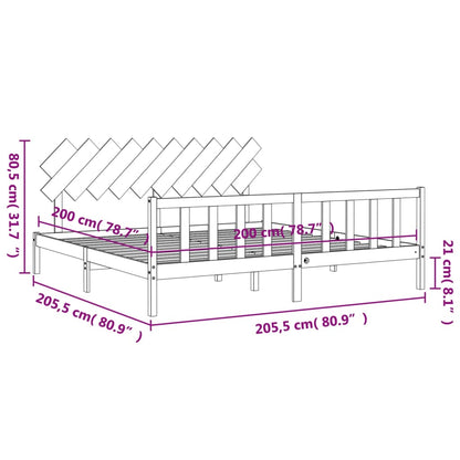 Bedframe Met Hoofdbord Massief Hout 200 x 200 cm Grijs