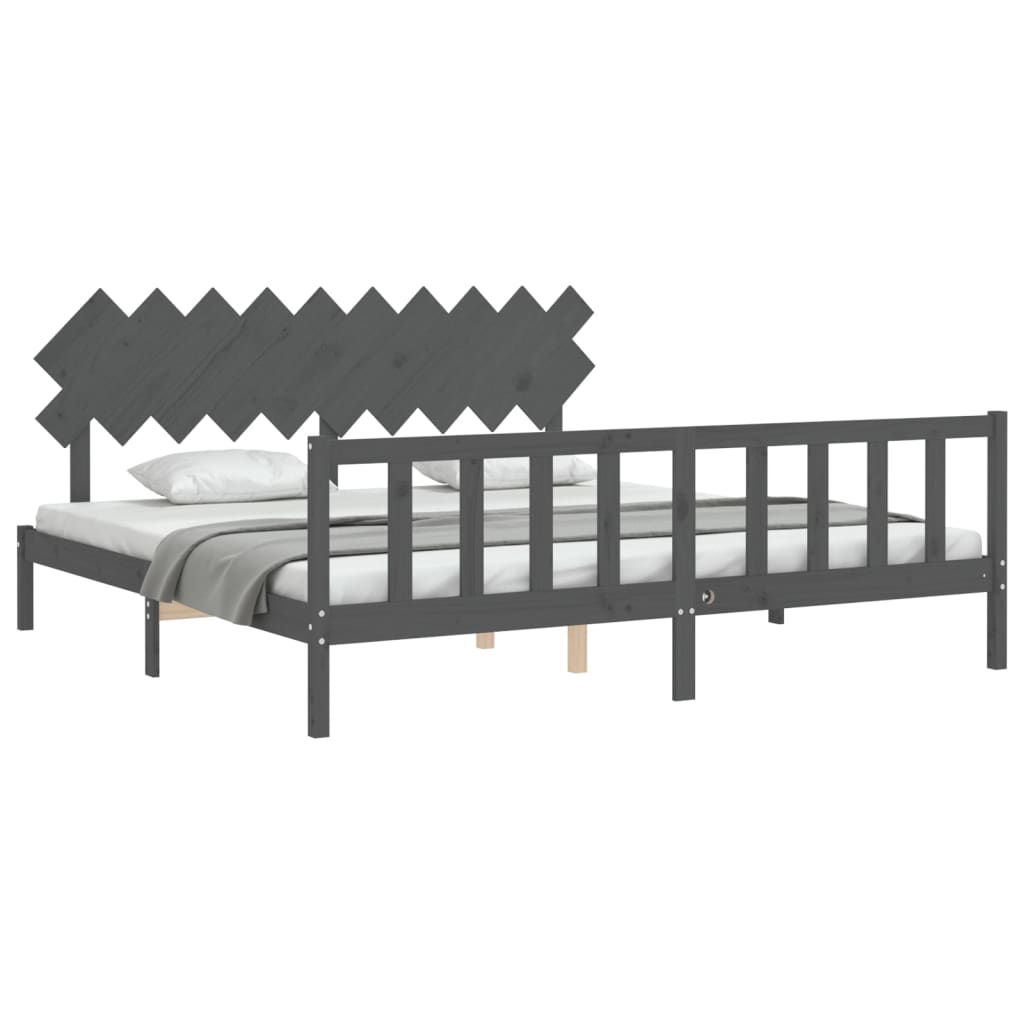 Bedframe Met Hoofdbord Massief Hout 200 x 200 cm Grijs