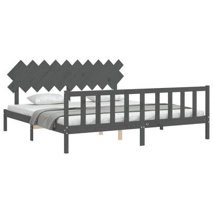 Bedframe Met Hoofdbord Massief Hout 200 x 200 cm Grijs