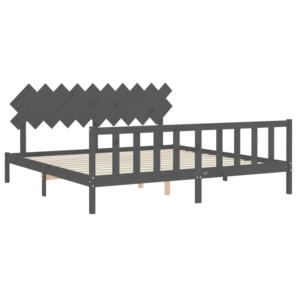 Bedframe Met Hoofdbord Massief Hout 200 x 200 cm Grijs