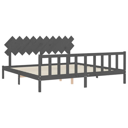 Bedframe Met Hoofdbord Massief Hout 200 x 200 cm Grijs