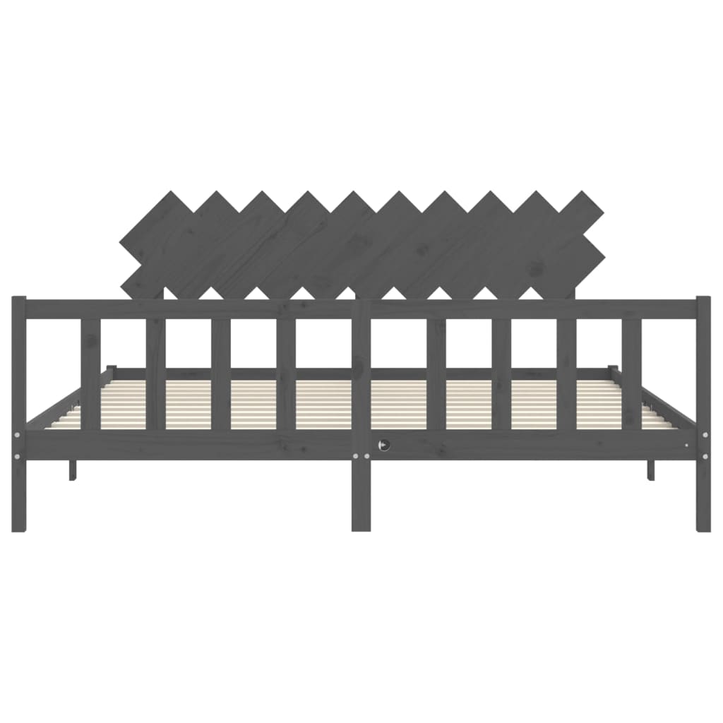 Bedframe Met Hoofdbord Massief Hout 200 x 200 cm Grijs