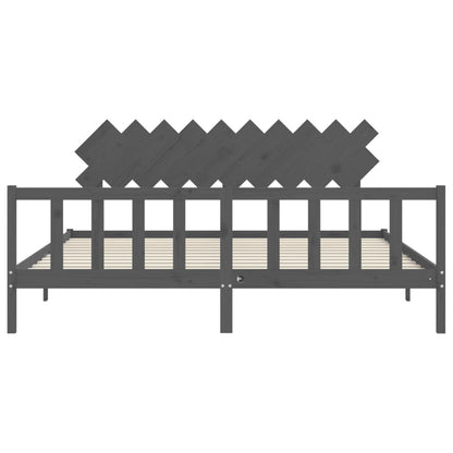 Bedframe Met Hoofdbord Massief Hout 200 x 200 cm Grijs