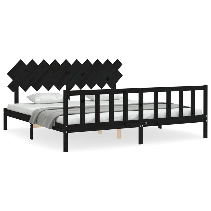 Bedframe Met Hoofdbord Massief Hout 200 x 200 cm Zwart