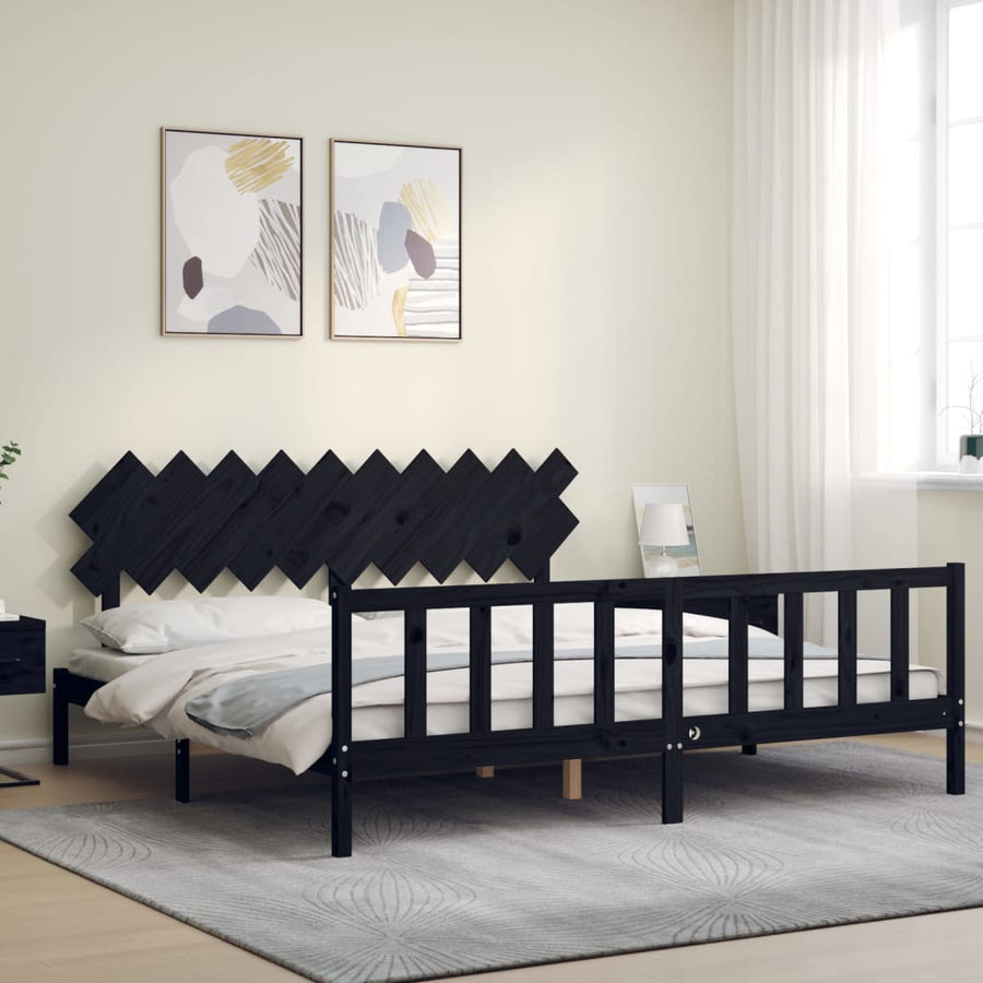 Bedframe Met Hoofdbord Massief Hout 200 x 200 cm Zwart