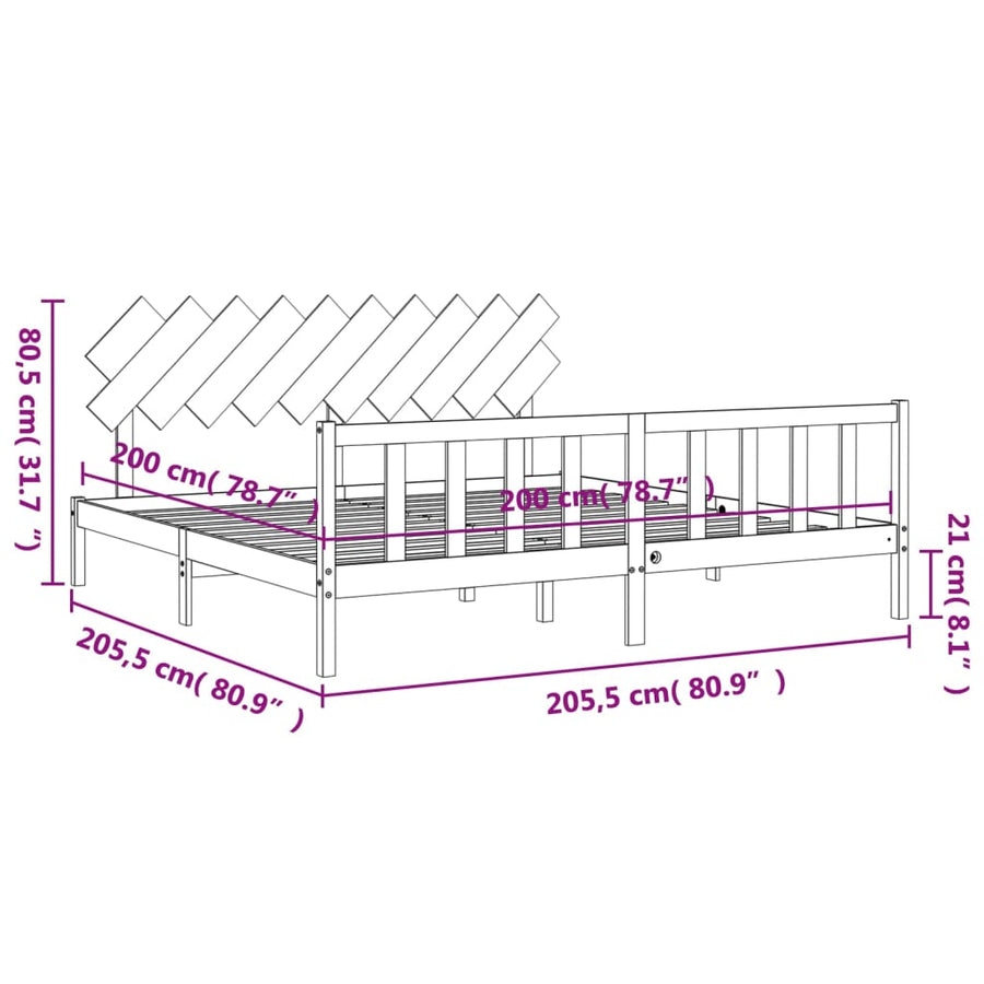 Bedframe Met Hoofdbord Massief Hout 200 x 200 cm Zwart
