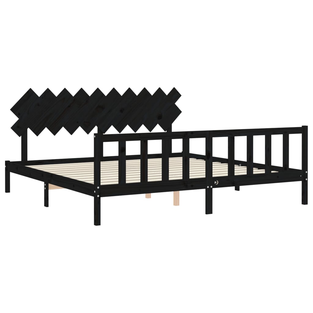 Bedframe Met Hoofdbord Massief Hout 200 x 200 cm Zwart