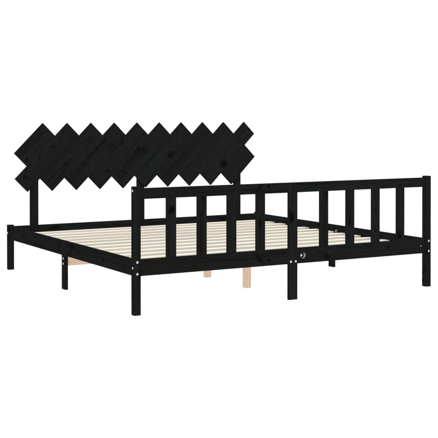 Bedframe Met Hoofdbord Massief Hout 200 x 200 cm Zwart