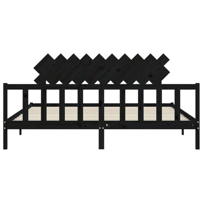 Bedframe Met Hoofdbord Massief Hout 200 x 200 cm Zwart