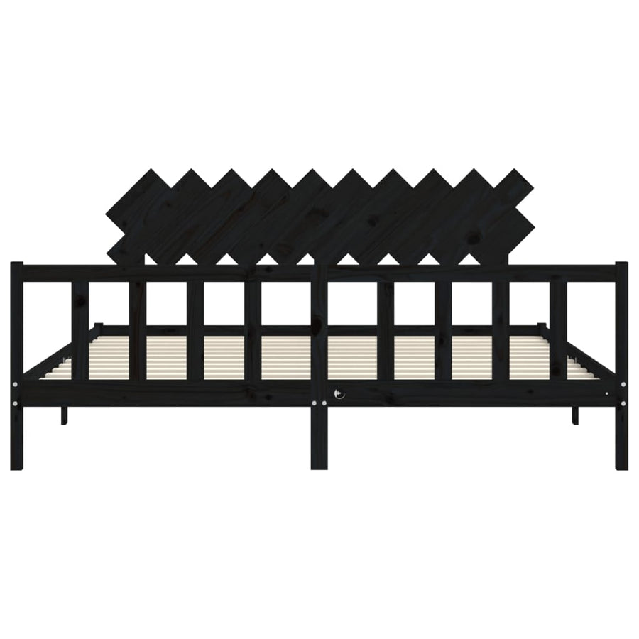 Bedframe Met Hoofdbord Massief Hout 200 x 200 cm Zwart