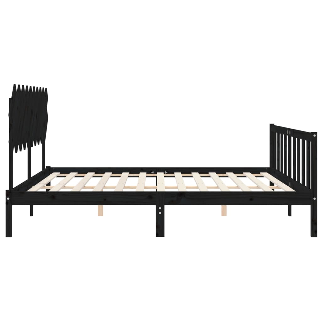 Bedframe Met Hoofdbord Massief Hout 200 x 200 cm Zwart