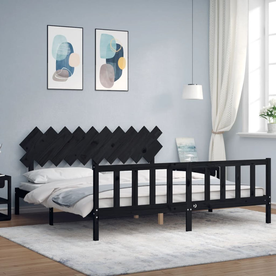 Bedframe Met Hoofdbord Massief Hout 200 x 200 cm Zwart