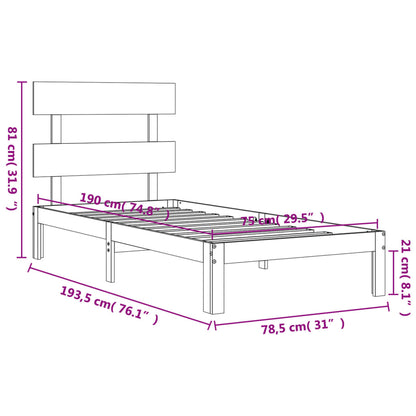 Bedframe met hoofdbord massief hout 2FT6 Small Single 75 x 190 cm Naturel met hoofdbord