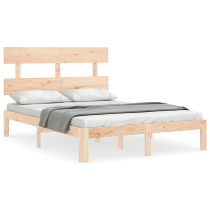 Bedframe met hoofdbord massief hout 4FT Small Double 120 x 190 cm Naturel met hoofdbord