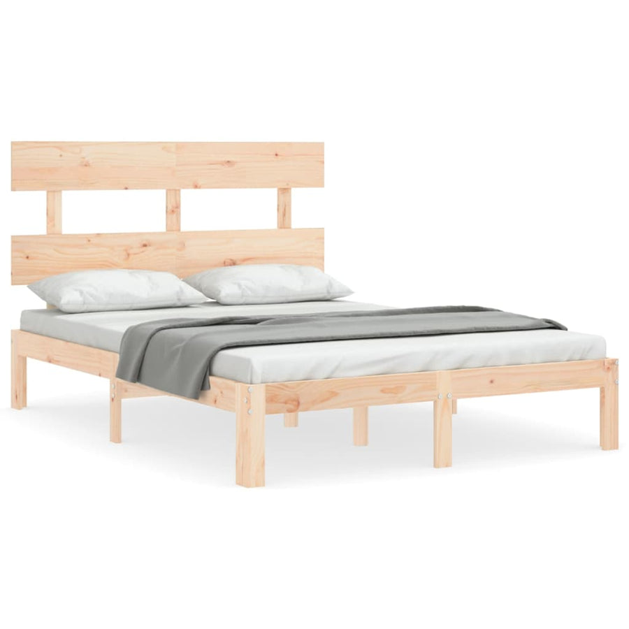 Bedframe met hoofdbord massief hout 4FT Small Double 120 x 190 cm Naturel met hoofdbord