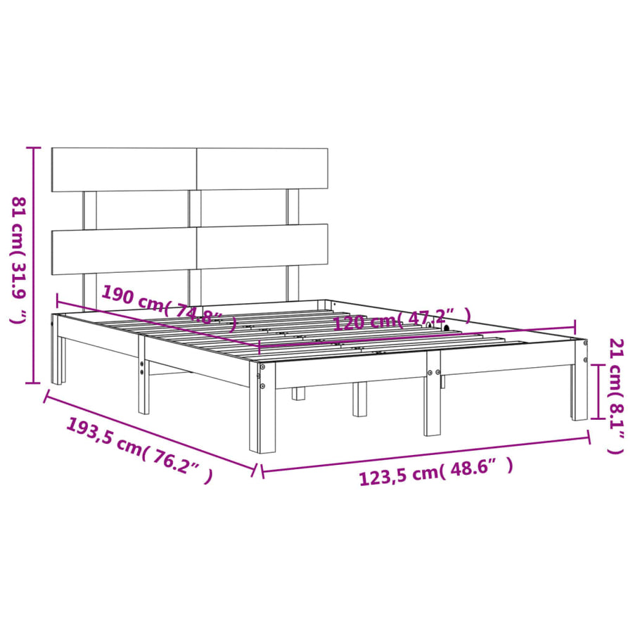 Bedframe met hoofdbord massief hout 4FT Small Double 120 x 190 cm Naturel met hoofdbord