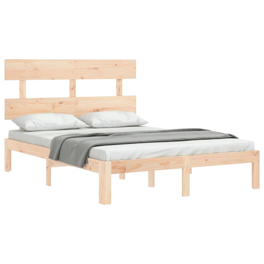 Bedframe met hoofdbord massief hout 4FT Small Double 120 x 190 cm Naturel met hoofdbord