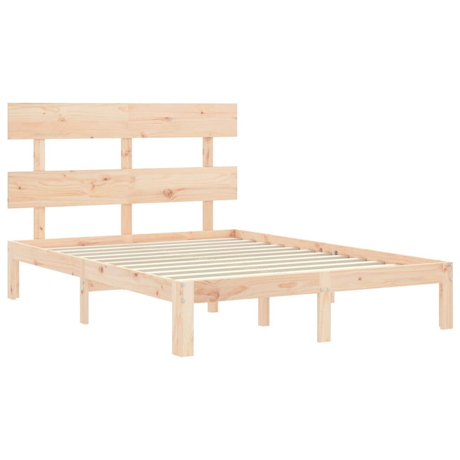 Bedframe met hoofdbord massief hout 4FT Small Double 120 x 190 cm Naturel met hoofdbord