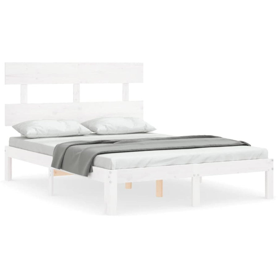 Bedframe met hoofdbord massief hout wit 4FT Small Double 120 x 190 cm Wit met hoofdbord