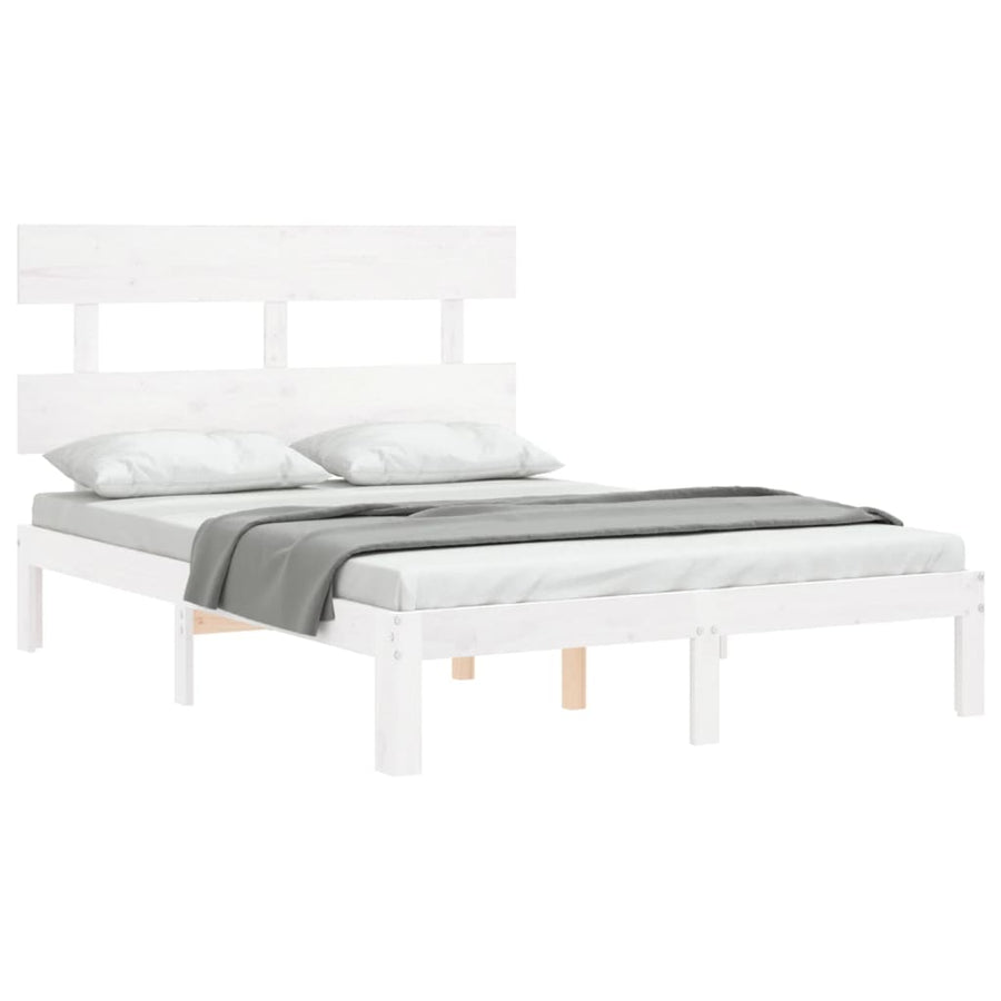 Bedframe met hoofdbord massief hout wit 4FT Small Double 120 x 190 cm Wit met hoofdbord