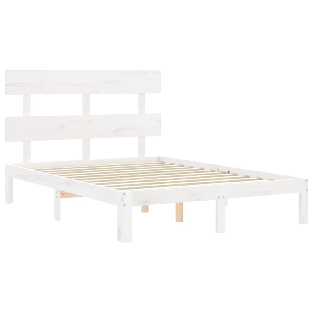 Bedframe met hoofdbord massief hout wit 4FT Small Double 120 x 190 cm Wit met hoofdbord