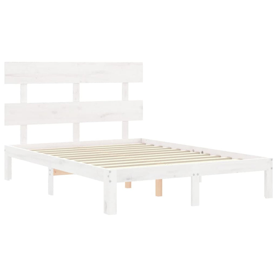 Bedframe met hoofdbord massief hout wit 4FT Small Double 120 x 190 cm Wit met hoofdbord