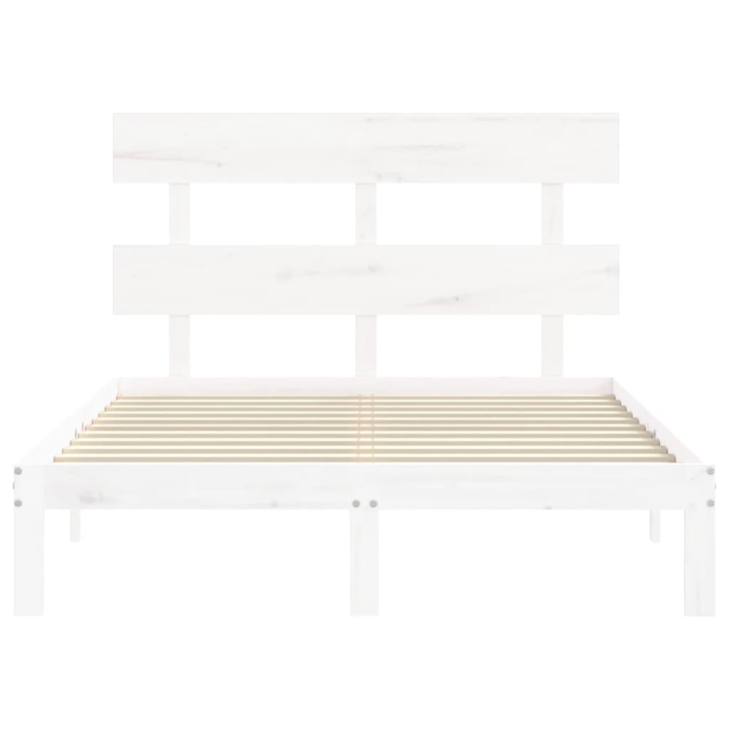 Bedframe met hoofdbord massief hout wit 4FT Small Double 120 x 190 cm Wit met hoofdbord