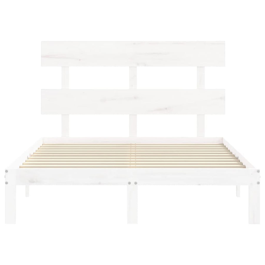 Bedframe met hoofdbord massief hout wit 4FT Small Double 120 x 190 cm Wit met hoofdbord