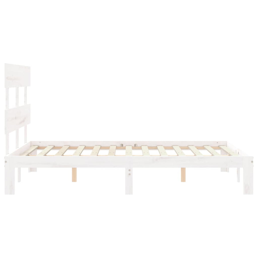 Bedframe met hoofdbord massief hout wit 4FT Small Double 120 x 190 cm Wit met hoofdbord