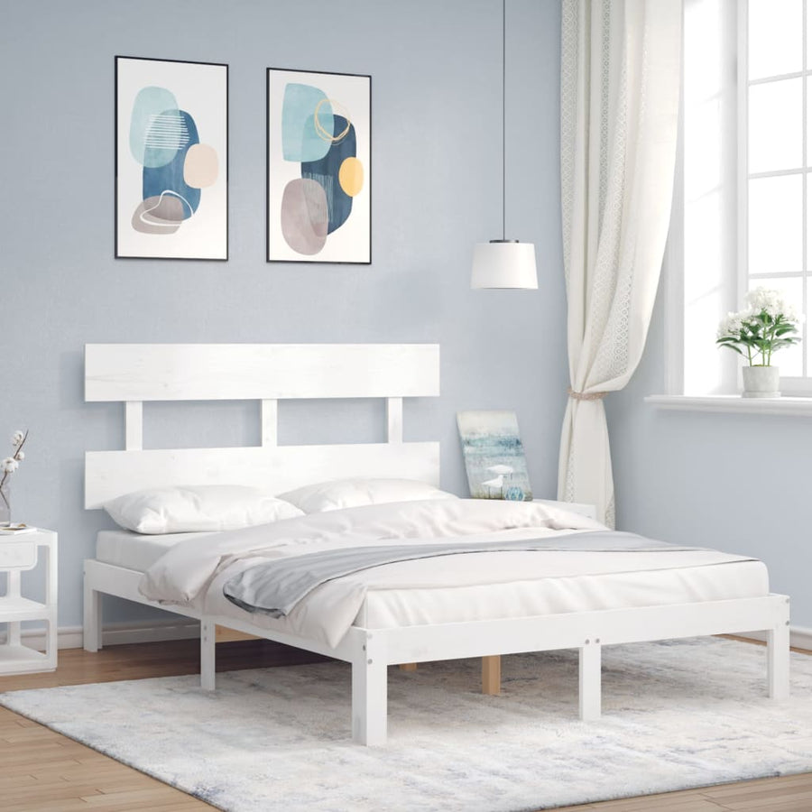 Bedframe met hoofdbord massief hout wit 4FT Small Double 120 x 190 cm Wit met hoofdbord