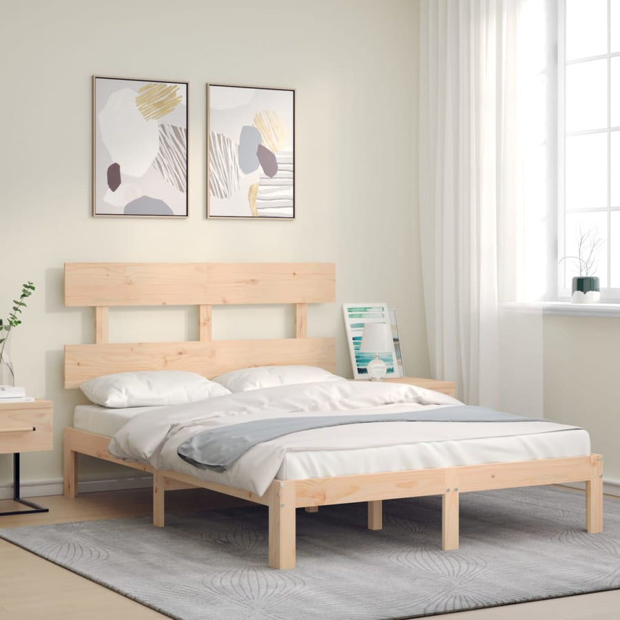 Bedframe met hoofdbord massief hout 140x190 cm 140 x 190 cm Naturel met hoofdbord