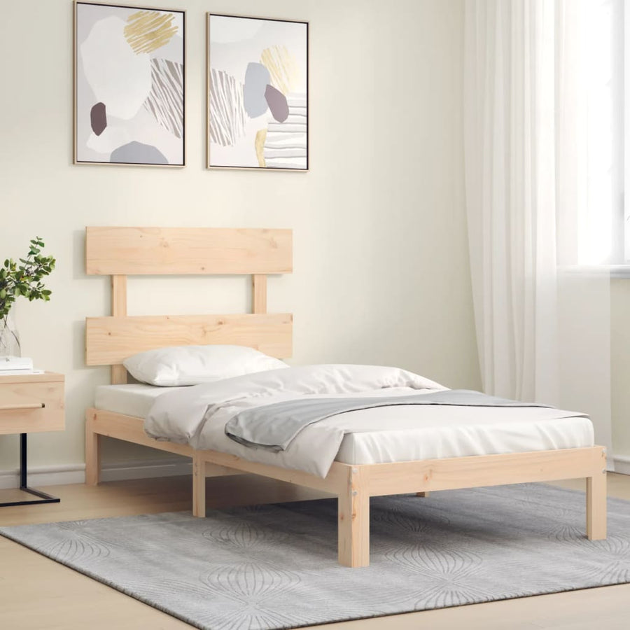 Bedframe met hoofdbord massief hout 90x200 cm 90 x 200 cm Naturel met hoofdbord