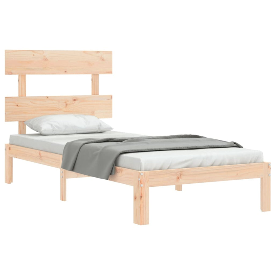 Bedframe met hoofdbord massief hout 90x200 cm 90 x 200 cm Naturel met hoofdbord