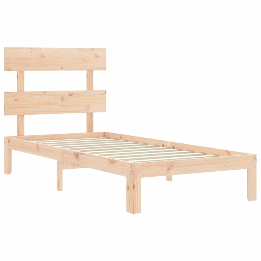 Bedframe met hoofdbord massief hout 90x200 cm 90 x 200 cm Naturel met hoofdbord