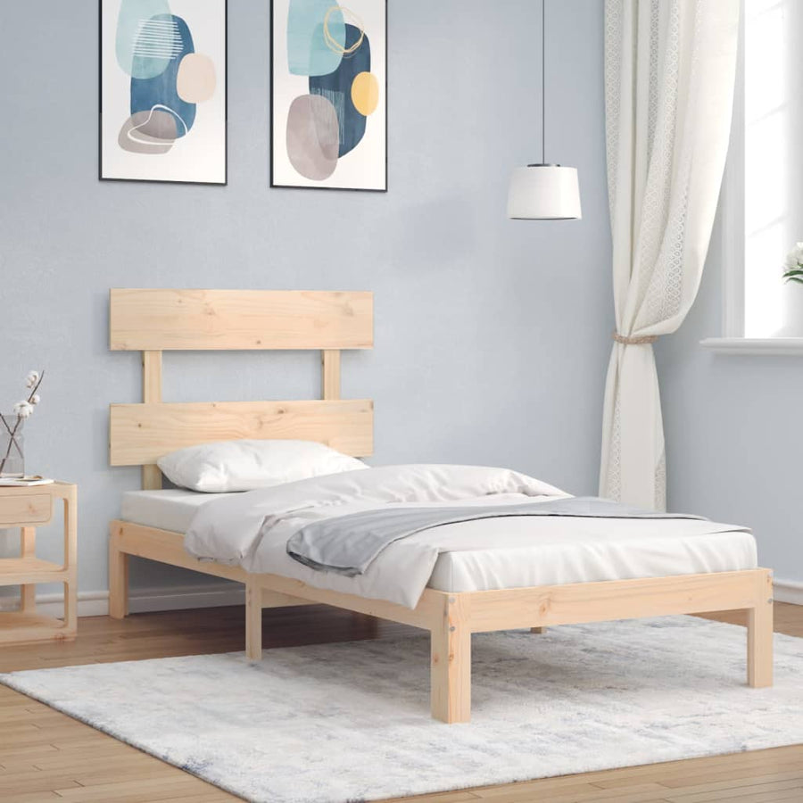 Bedframe met hoofdbord massief hout 90x200 cm 90 x 200 cm Naturel met hoofdbord