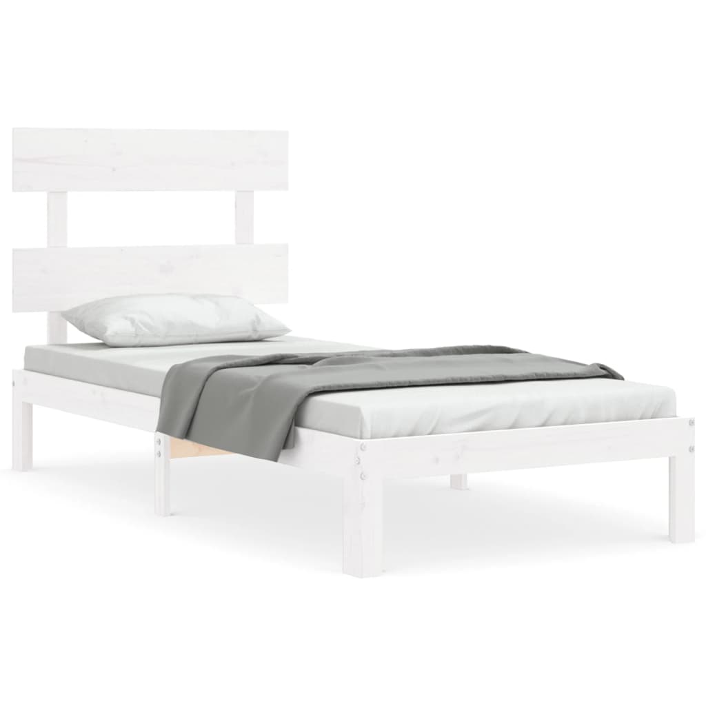 Bedframe met hoofdbord massief hout wit 90x200 cm 90 x 200 cm Wit met hoofdbord