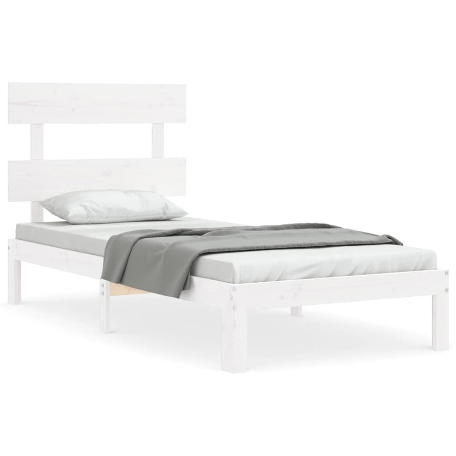 Bedframe met hoofdbord massief hout wit 90x200 cm 90 x 200 cm Wit met hoofdbord