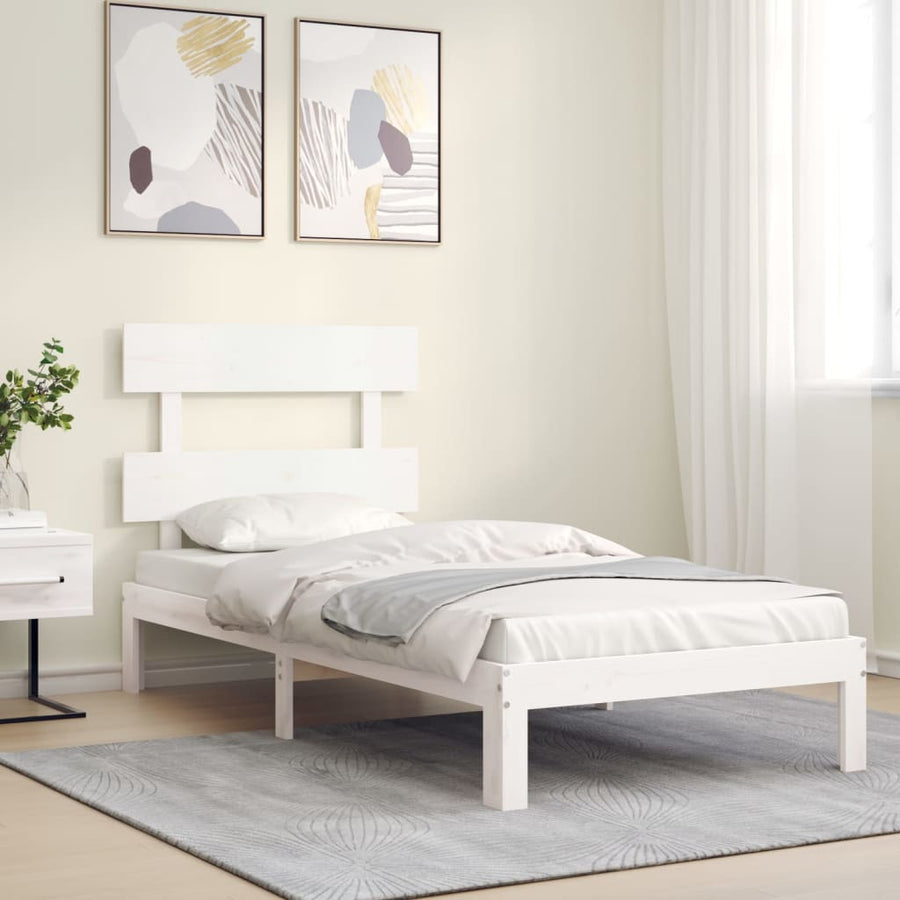 Bedframe met hoofdbord massief hout wit 90x200 cm 90 x 200 cm Wit met hoofdbord