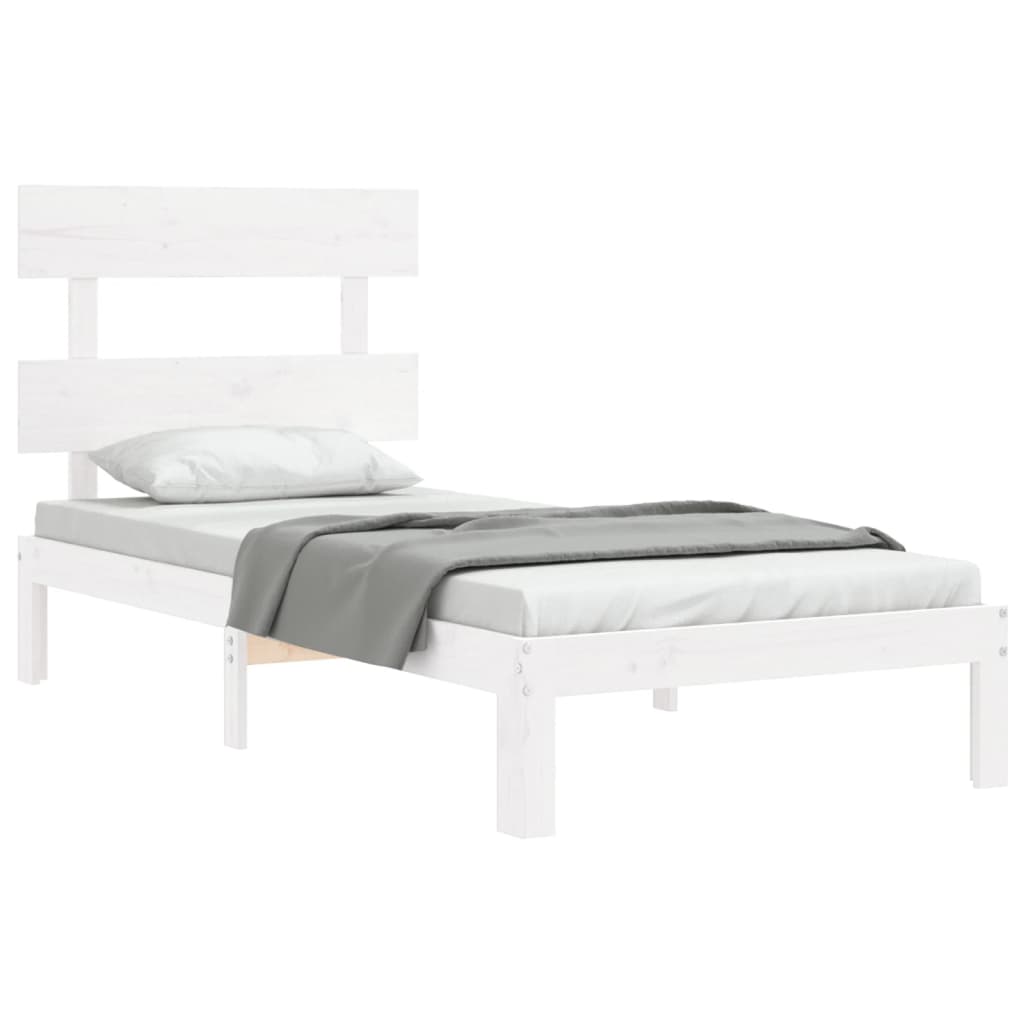 Bedframe met hoofdbord massief hout wit 90x200 cm 90 x 200 cm Wit met hoofdbord