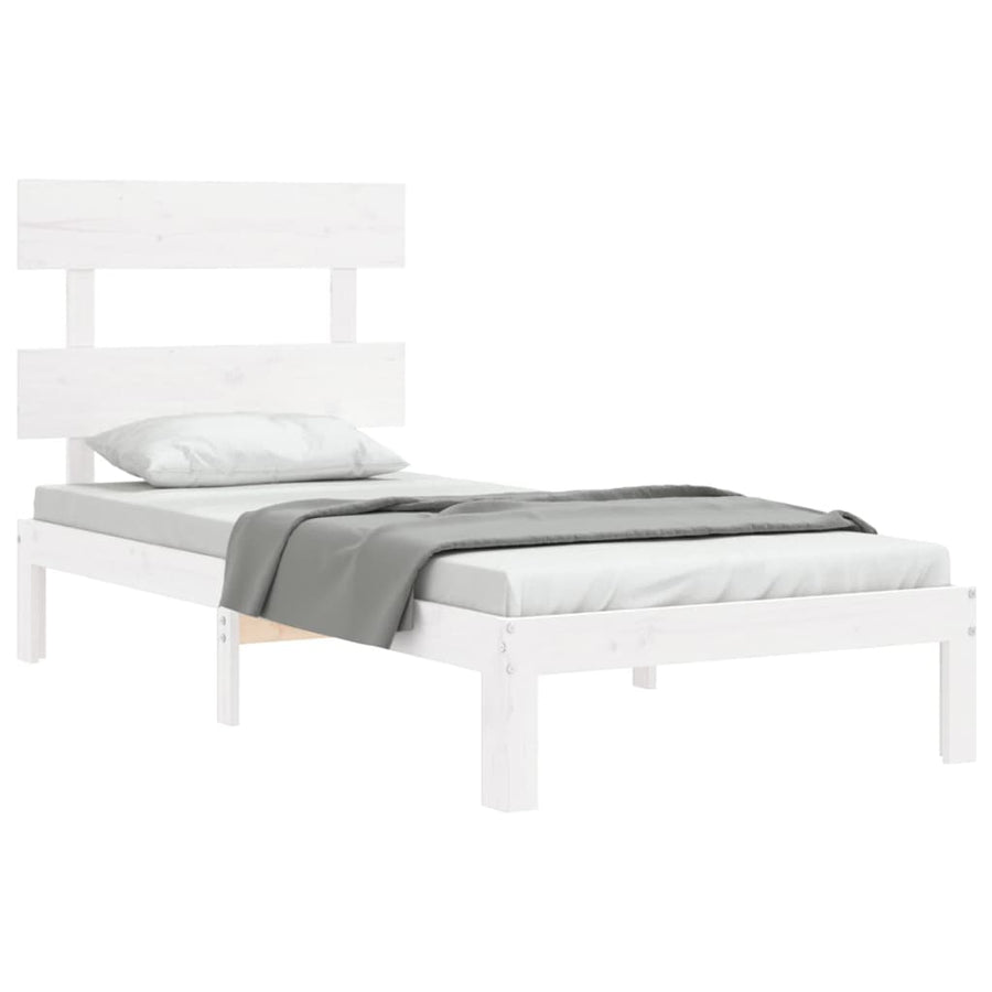 Bedframe met hoofdbord massief hout wit 90x200 cm 90 x 200 cm Wit met hoofdbord
