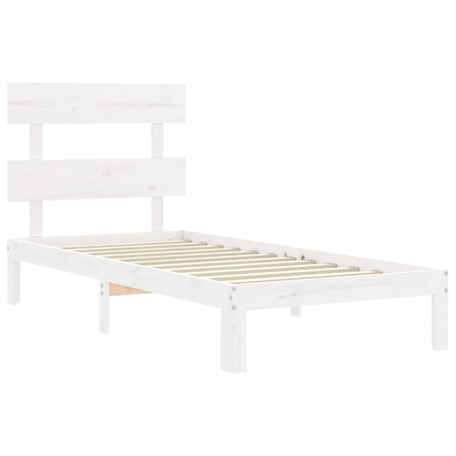 Bedframe met hoofdbord massief hout wit 90x200 cm 90 x 200 cm Wit met hoofdbord