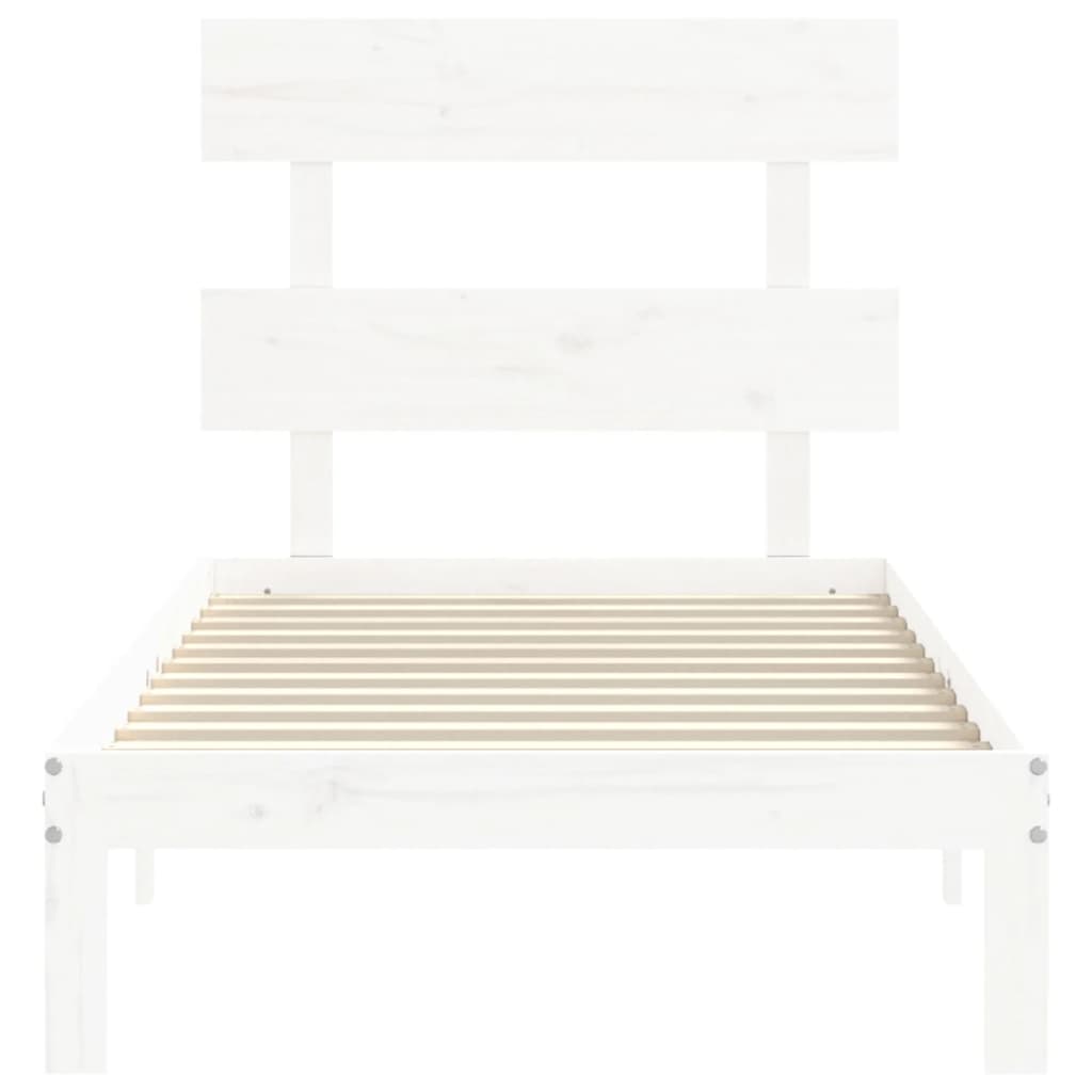 Bedframe met hoofdbord massief hout wit 90x200 cm 90 x 200 cm Wit met hoofdbord
