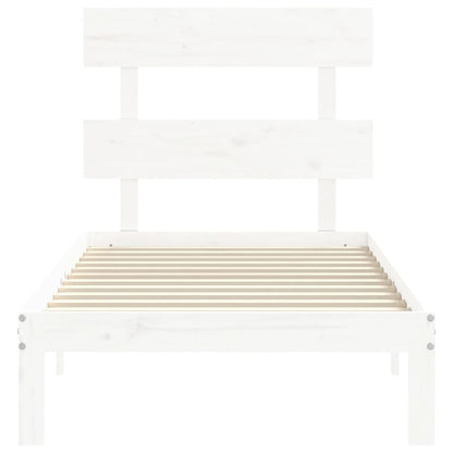 Bedframe met hoofdbord massief hout wit 90x200 cm 90 x 200 cm Wit met hoofdbord