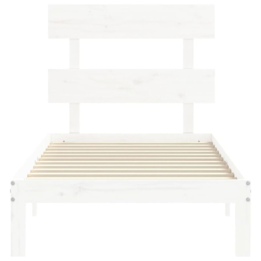 Bedframe met hoofdbord massief hout wit 90x200 cm 90 x 200 cm Wit met hoofdbord