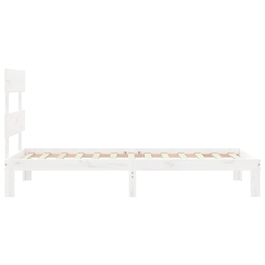 Bedframe met hoofdbord massief hout wit 90x200 cm 90 x 200 cm Wit met hoofdbord