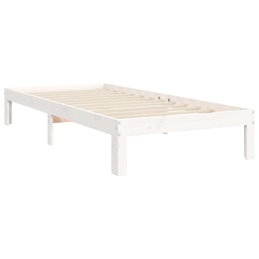 Bedframe met hoofdbord massief hout wit 90x200 cm 90 x 200 cm Wit met hoofdbord