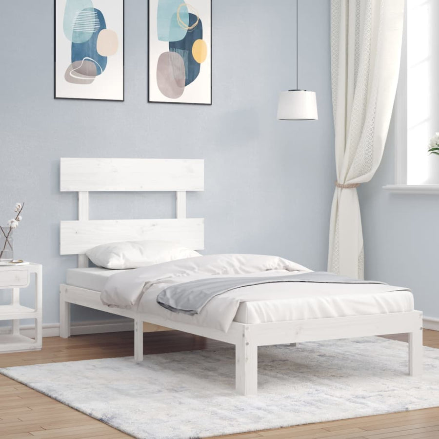 Bedframe met hoofdbord massief hout wit 90x200 cm 90 x 200 cm Wit met hoofdbord
