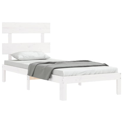 Bedframe met hoofdbord massief hout wit 100x200 cm 100 x 200 cm Wit met hoofdbord