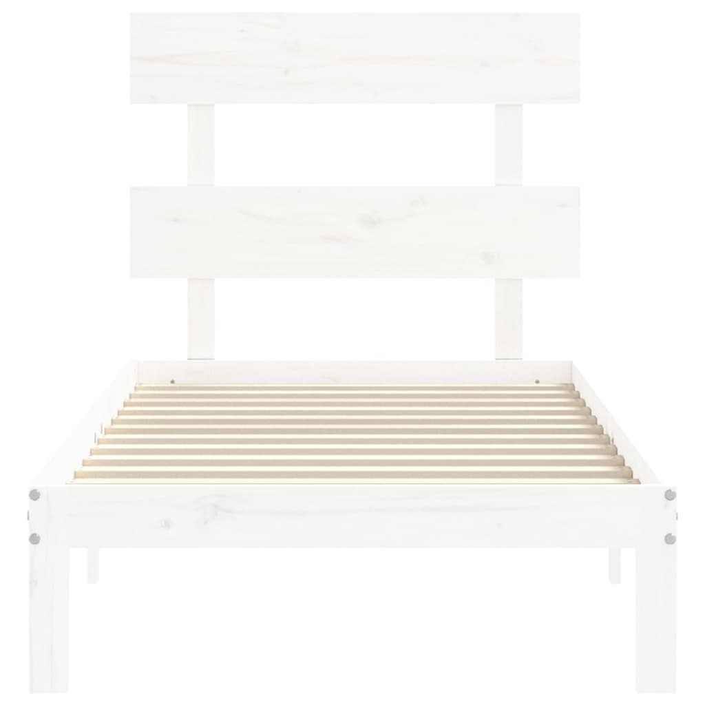 Bedframe met hoofdbord massief hout wit 100x200 cm 100 x 200 cm Wit met hoofdbord